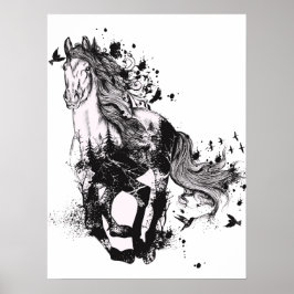 Abstrakt av häst Teckning och natur Poster