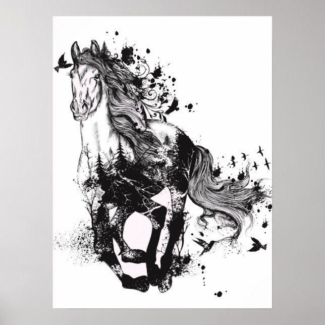 Abstrakt av häst Teckning och natur Poster (Framsidan)