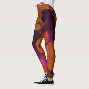 Abstrakt av kalksten i Lila och bränd Orange Leggings