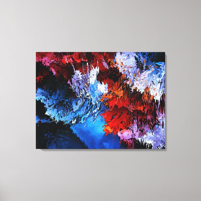 Abstrakt av kallfärgad Inferno Blue Red Contempora Canvastryck (Framsida)