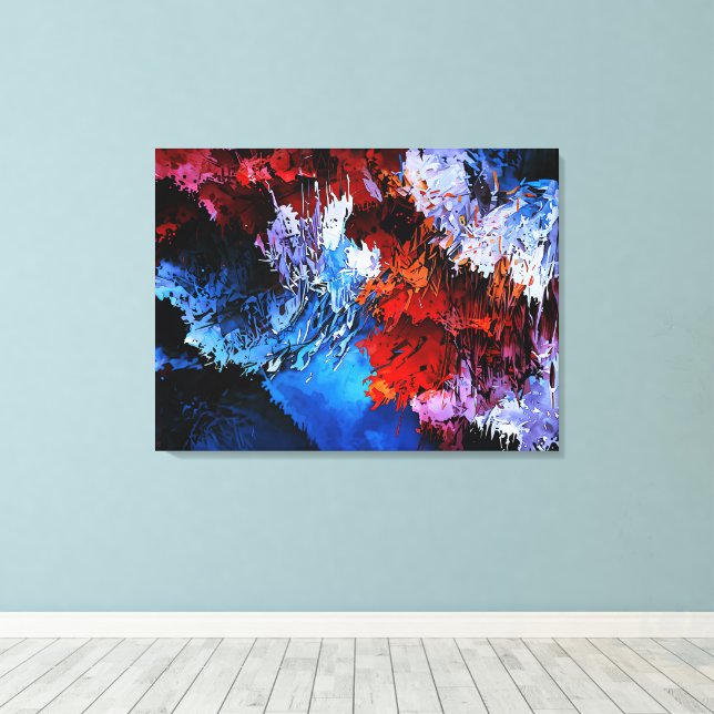 Abstrakt av kallfärgad Inferno Blue Red Contempora Canvastryck (Insitu (trägolv))