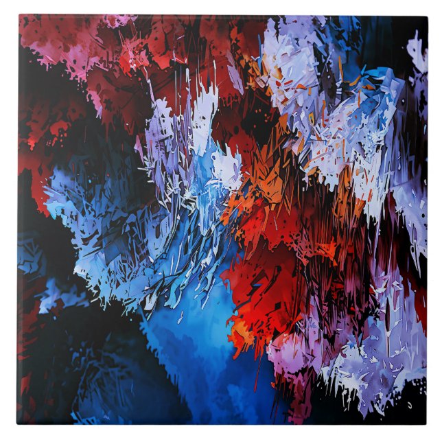 Abstrakt av kallfärgad Inferno Blue Red Contempora Kakelplatta (Framsidan)