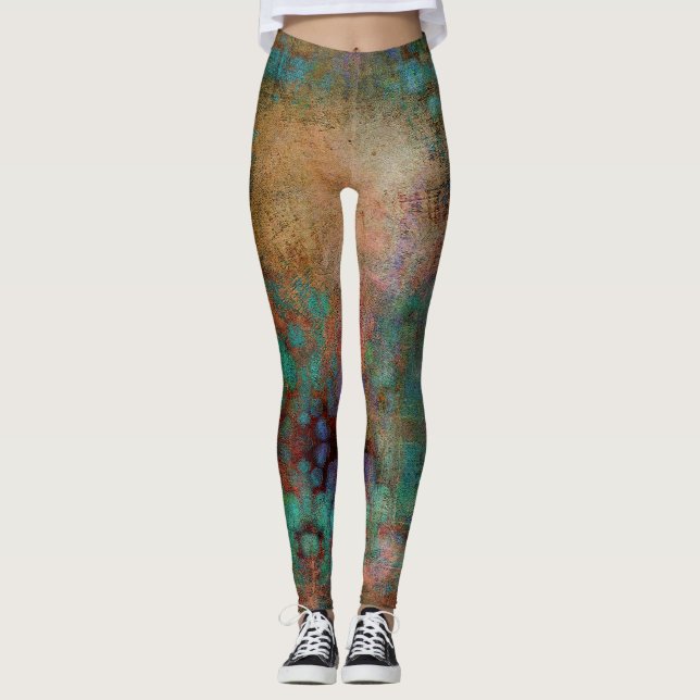 Abstrakt av koppar, turkos och Magenta Leggings (Framsida)