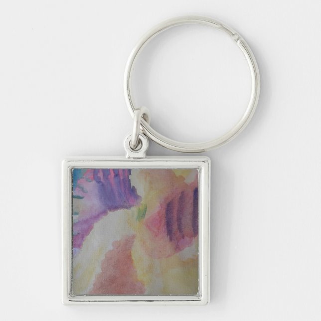 Abstrakt av korallrev fyrkantig silverfärgad nyckelring (Framsidan)