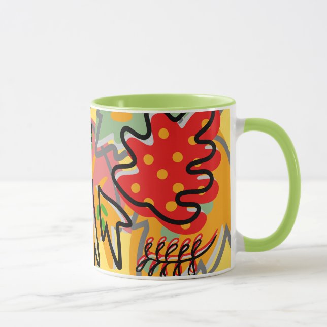 Abstrakt av löv Grönt Orange Mugg (Höger)