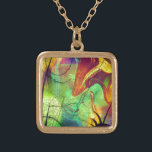 Abstrakt av målad Nebula-Fire Opal Guldpläterat Halsband<br><div class="desc">Utomstående som en genomskärning av en ruta av målat glas i färg som påminner om brandopal,  levande blått,  grönt,  gult,  rött,  orange och lila.</div>