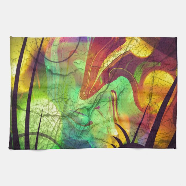 Abstrakt av målad Nebula-Fire Opal Kökshandduk (Horisontell)