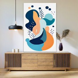 Abstrakt av marin blå Orange Boho Illustration AI Poster