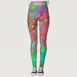 Abstrakt av marmorerad Rosa Grönt Leggings