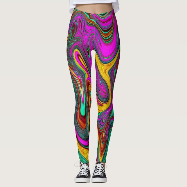 Abstrakt av marmorerad Shock rosa och marmorerad G Leggings (Framsida)