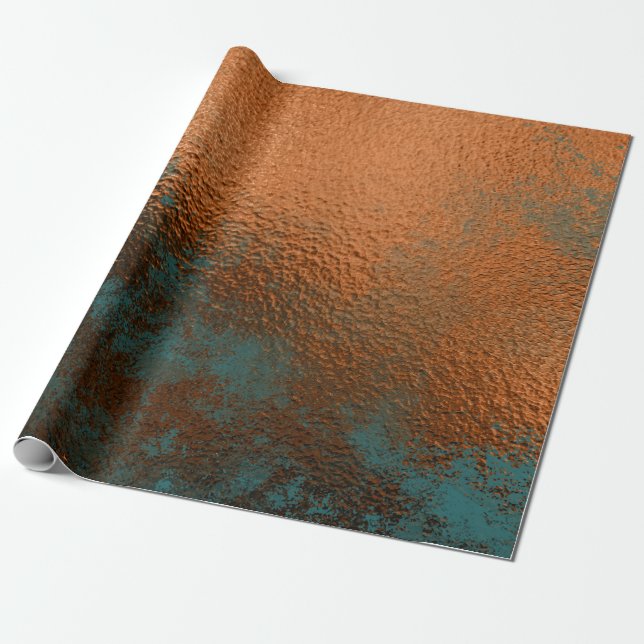 Abstrakt av metallhonung av koppar Rust Teal Patin Presentpapper (Utrullad)