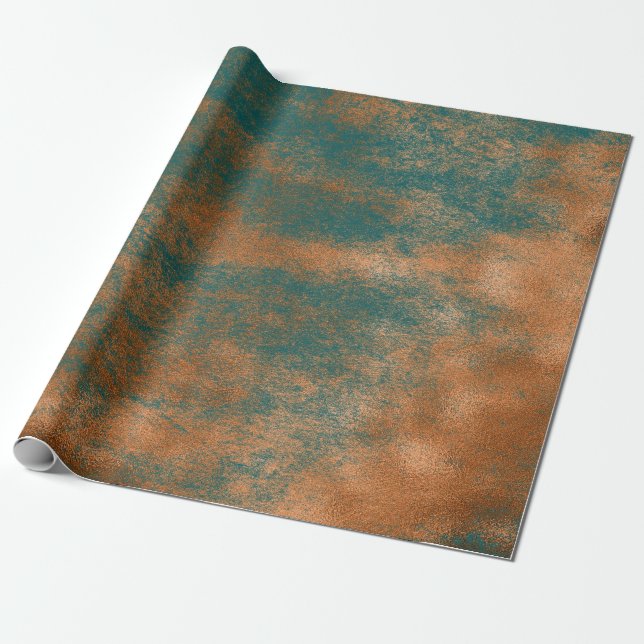 Abstrakt av metallurban i koppar Rust Teal Patina Presentpapper (Utrullad)