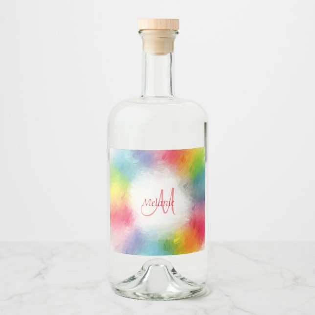 Abstrakt av monogrammall för anpassningsbar Färgmo Spritflaskor Etikett (Framsida)