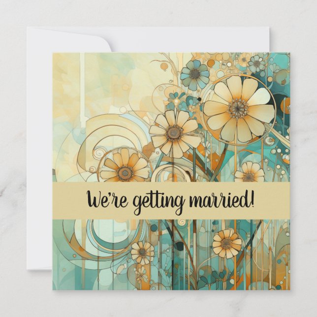 Abstrakt av persiko- och beige-Blommigt Inbjudningar (Framsida)