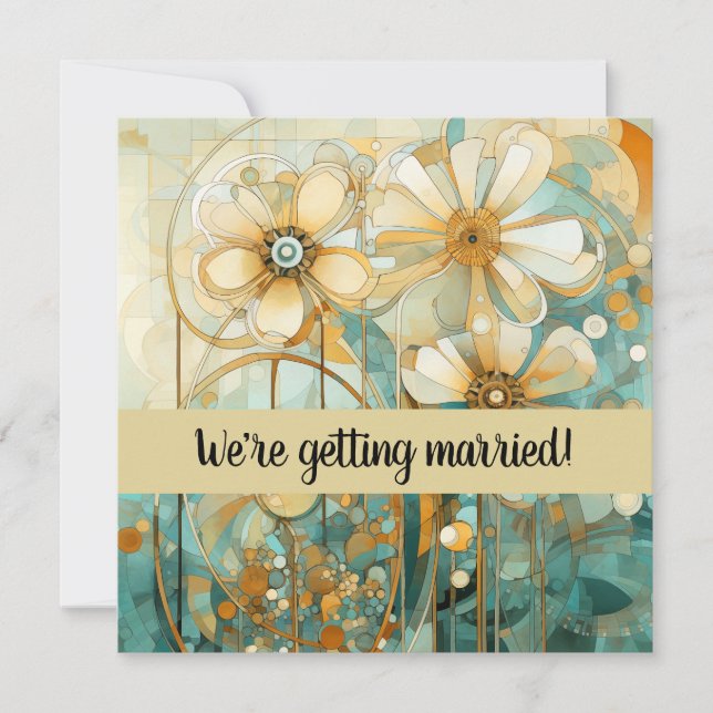 Abstrakt av persiko- och beige-Blommigt Inbjudningar (Framsida)