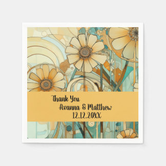 Abstrakt av persiko- och beige-Blommigt Pappersservett