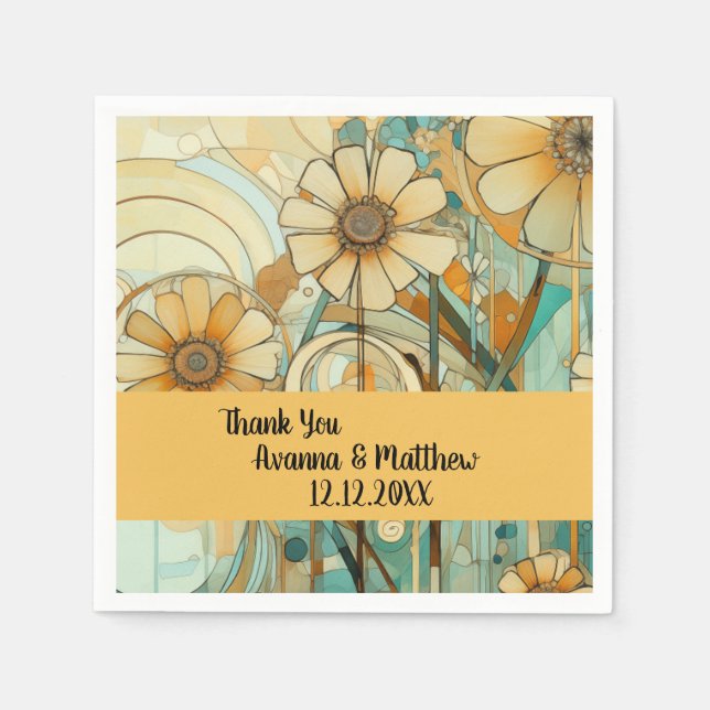 Abstrakt av persiko- och beige-Blommigt Pappersservett (Framsidan)