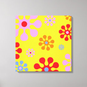 Abstrakt av Retro Funky Flowers Gult Art Canvastryck