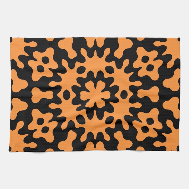 Abstrakt av Retro Orange Blommigt  Kökshandduk (Horisontell)