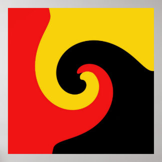 Abstrakt av röd Gult Svart Retro Swirl-målarfärg Poster