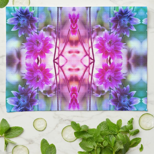 Abstrakt av rött och vitt blomsterpapper kökshandduk (Vikta)