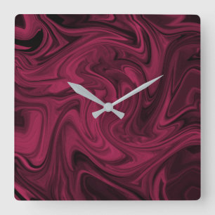 Abstrakt av Swirly Burgundy Fyrkantig Klocka