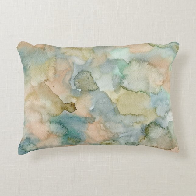Abstrakt av vattenfärg för  Jordblå Grönt Prydnadskudde (Framsidan)