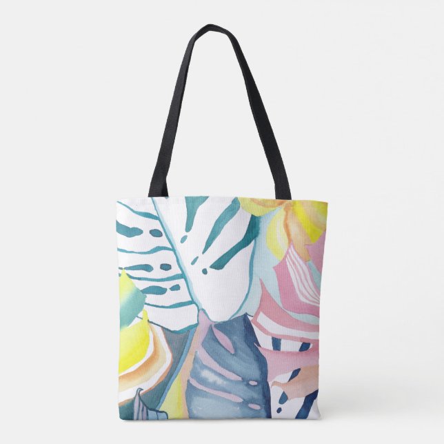Abstrakt av vattenfärg i Tropical Löv Art Tote Bag Tygkasse (Baksida)