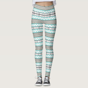 Abstrakt Aztec Mint Grönt Aqua Grått Mönster Leggings