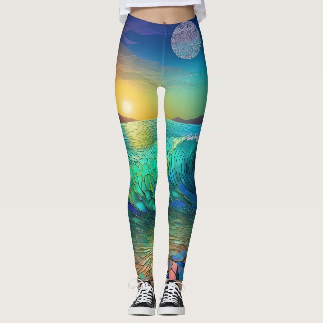 Abstrakt Azure Sjölandskap Leggings (Framsida)
