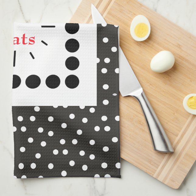 Abstrakt B&W Polka dots Clock Bra Eats Kitchen to Kökshandduk (Vikt i Fjärdedel)