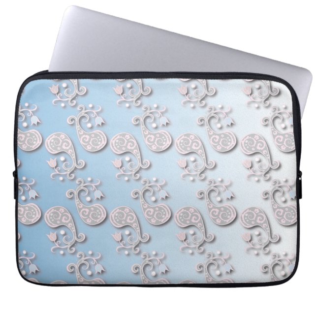 Abstrakt Baby blue och Rosa PastellBlommigt Laptop Sleeve (Framsidan)