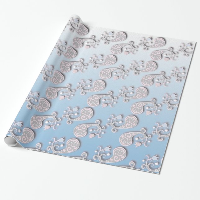 Abstrakt Baby blue och Rosa PastellBlommigt Presentpapper (Utrullad)