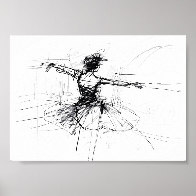 Abstrakt Ballerina Dancer Sketch - Premium Poster (Framsidan)