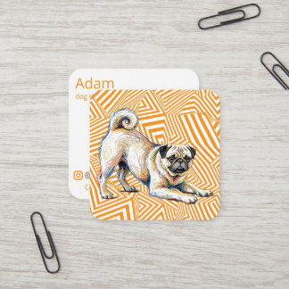 abstrakt band pug hundpromenerare husdjursvaktare fyrkantigt visitkort