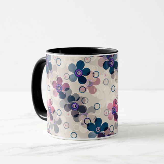 Abstrakt barn söta tecknade blommor blomster retro mugg (Framsida vänster)