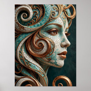 Abstrakt barock virvelskulptur koppar elfenben mos poster
