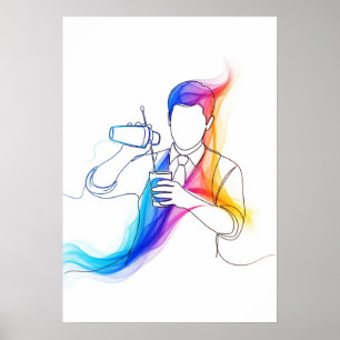 Abstrakt Bartender One Line Art Continuous Poster