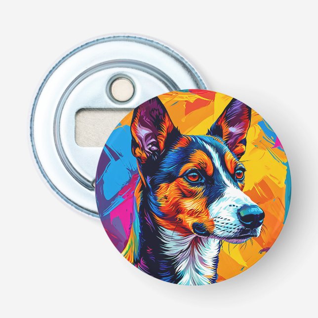 Abstrakt Basenji Hund Porträtt Flasköppnare (Framsidan)