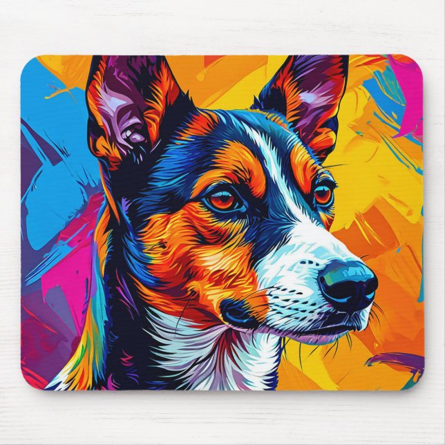 Abstrakt Basenji Hund Porträtt Musmatta (Framsidan)