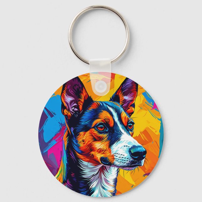 Abstrakt Basenji Hund Porträtt Nyckelring (Framsida)