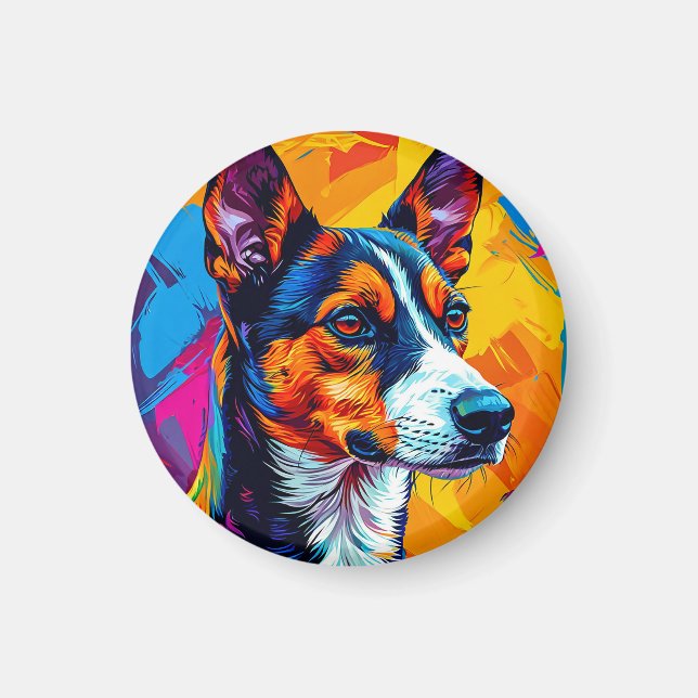 Abstrakt Basenji Hundporträtt Magnet (Framsidan)