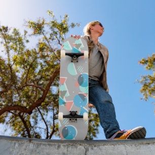 Abstrakt Bauhaus Halv Circles Mod Pop Art Mönster Mini Skateboard Bräda 18,5 Cm