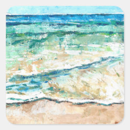 Abstrakt Beach Coastal Shoreline Artwork Fyrkantigt Klistermärke
