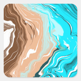 Abstrakt Beach Fluid Art Fyrkantigt Klistermärke