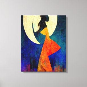 Abstrakt Beach Girl med Full Moon Canvastryck