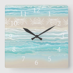 Abstrakt Beach Ocean Design 292 Crab Fyrkantig Klocka