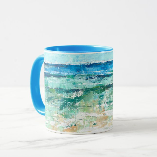 Abstrakt Beach Teal Art Mugg (Framsida vänster)