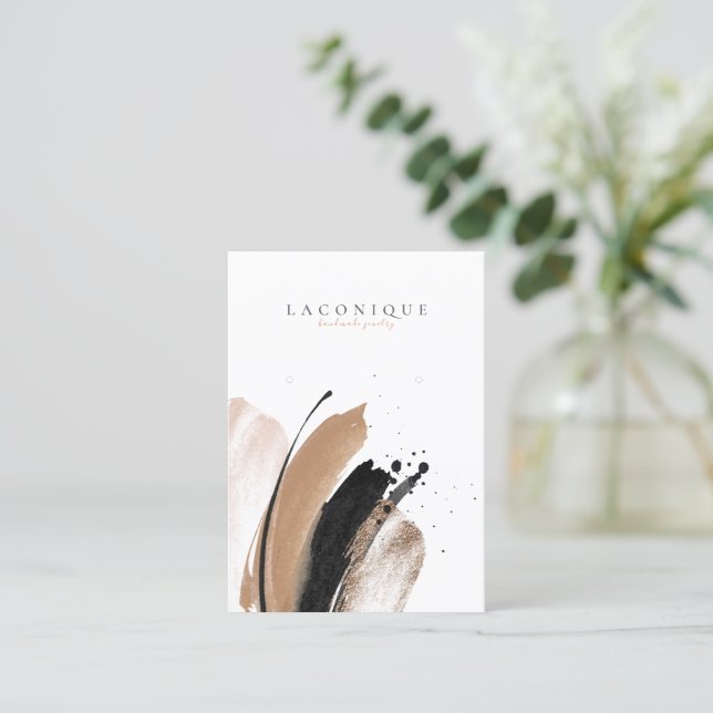 Abstrakt Beige & Guld Watercolor Jewelry Visning B Visitkort (Stående Fram)