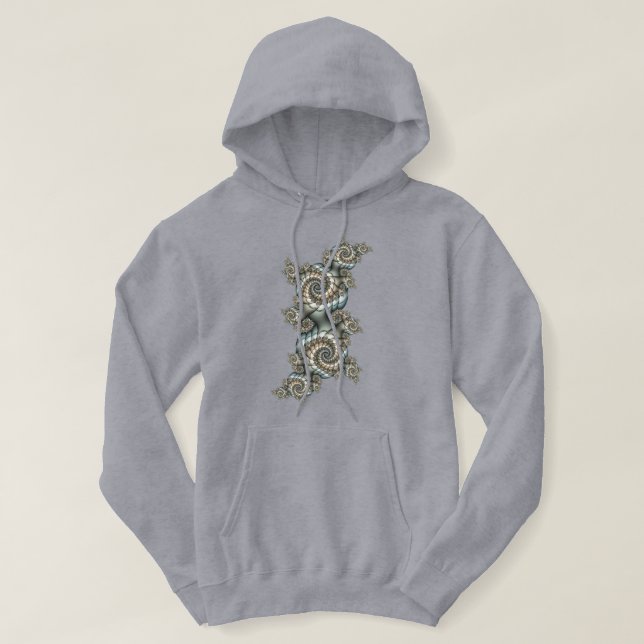 Abstrakt Beige Light Blue Fractal Art Spiral Hoodie (Design framsida)